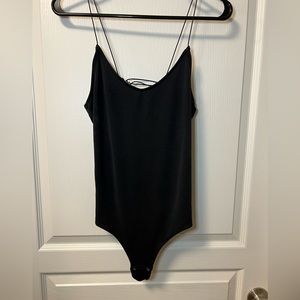 VINTAGE Garage Black Bungee Strap Laced Detail Back Thong Bodysuit